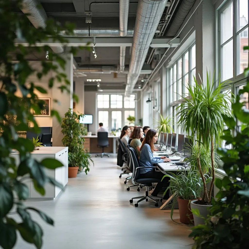 Espacio de trabajo moderno, abierto y colaborativo de la consultora