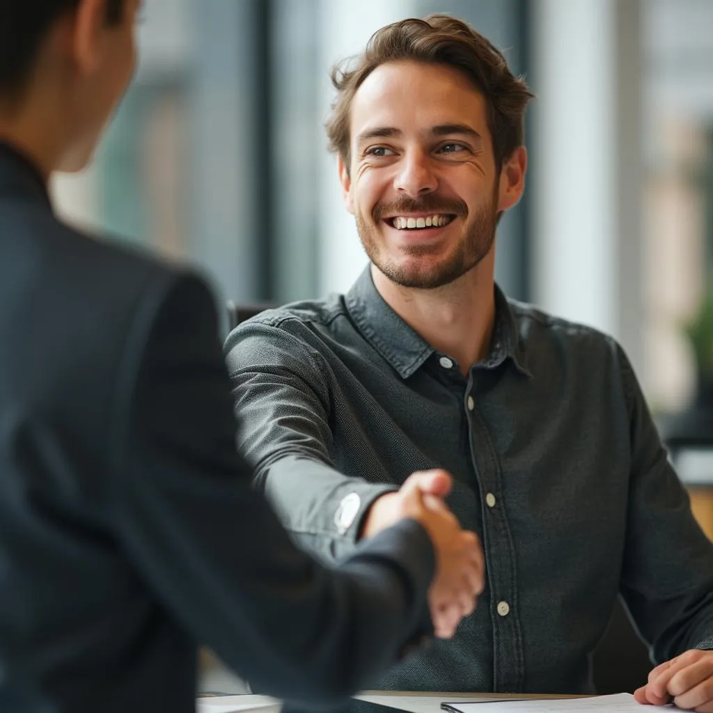 Cliente satisfecho dando un apretón de manos a un consultor
